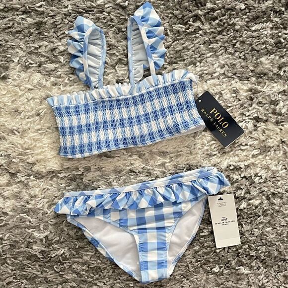 NWT Polo Ralph Lauren Kids Gingham Two-Piece Swimsuit - Picture 1 of 7